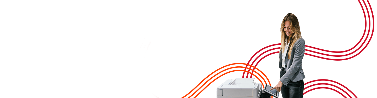 Woman using printer with advanced print technology services